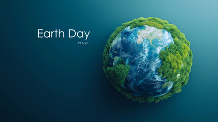 Happy Earth Day concept.Green earth globe and tree on background with copyspace. Celebrate Earth Day featuring a tree, symbolizing green energy.