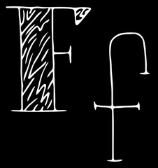 capital letter F and lowercase letter f hand drawn with curved white lines on a black background