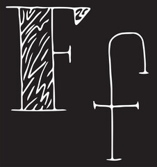 capital letter F and lowercase letter f hand drawn with curved white lines on a black background