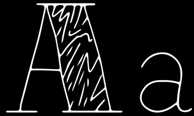 capital letter A and lowercase letter a hand drawn with curved white lines on a black background