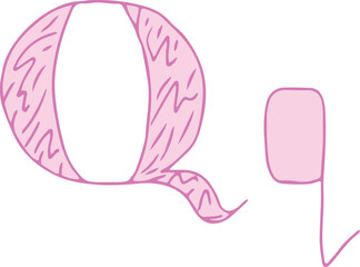 capital letter Q and lowercase letter q hand drawn with curved purple lines with light pink fill
