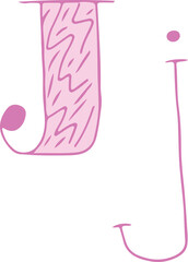 capital letter J and lowercase letter j hand drawn with curved purple lines with light pink fill