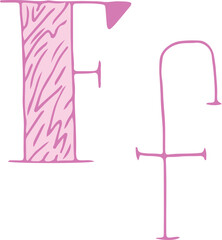 Fototapeta premium capital letter F and lowercase letter f hand drawn with curved purple lines with light pink fill