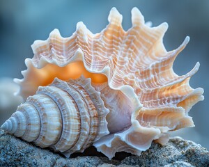 Obraz premium Detailed Close-up Seashell on Rocks, Soft Light