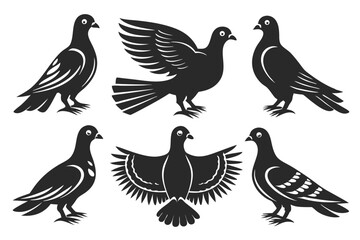 set of Pigeon silhouette vector illustration