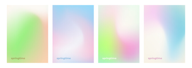 Set of springtime theme defocused backgrounds with blurred color gradients. Templates for creative Spring season graphic design. Vector illustration.
