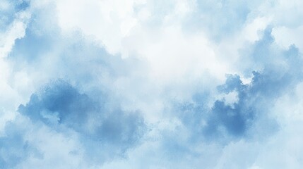 Beautiful watercolor painting of clouds in a bright blue sky