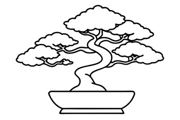 little bonsai plant tree line art silhouette vector illustration