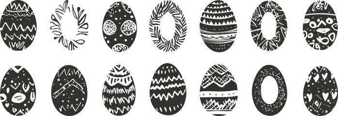 Black and white decorative easter eggs with geometric and floral patterns