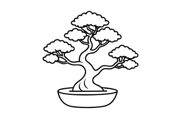 little bonsai plant tree line art silhouette vector illustration