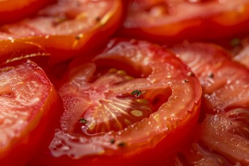 Close-up of fresh tomato slices in vibrant red hues. AI generated