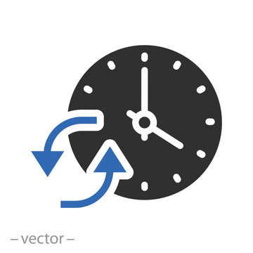 forward or back time on clock, change or update date icon, reverse time, flat vector illustration