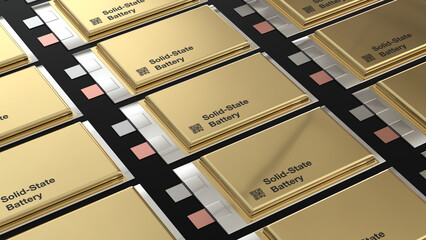 solid state batteries for cars, development groundbreaking SSB pouch cell solid-state electric vehicle battery, High Energy Density Energy storage, mass production accumulator cell modules, 3d render