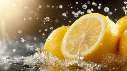 A visually striking image of lemons surrounded by splashes of water highlights their refreshing qualities, symbolizing hydration and the enjoyment of summer.