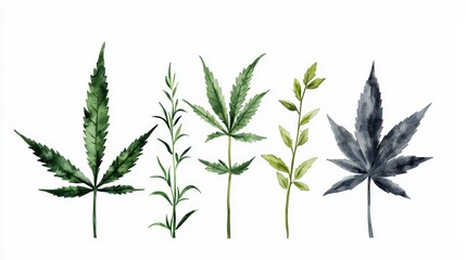 Fototapeta premium Collection of various green leaves showcasing unique shapes and textures, ideal for nature-inspired designs and illustrations.