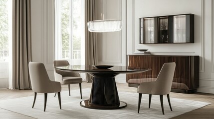 Elegant Modern Dining Room with Sophisticated Furniture and Décor