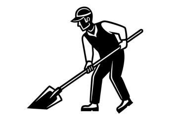 Worker with Spade silhouette vector illustration