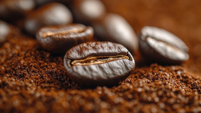 A rich, dark brown symphony of roasted coffee beans and finely ground coffee beans, ready to be transformed into a fragrant elixir of life.