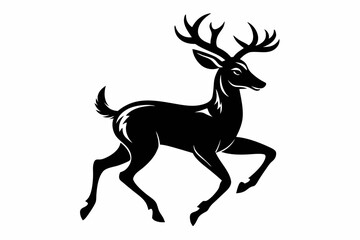 mule deer running line art silhouette vector illustration