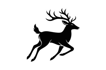 mule deer running line art silhouette vector illustration