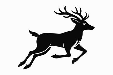 mule deer running line art silhouette vector illustration