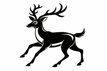 mule deer running line art silhouette vector illustration