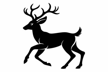 mule deer running line art silhouette vector illustration