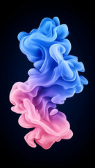 Abstract swirling blue and pink paint in dark background