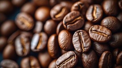 Fototapeta premium A rich, dark backdrop, adorned with the aromatic allure of roasted coffee beans, their dark brown hues hinting at the rich flavor to come.