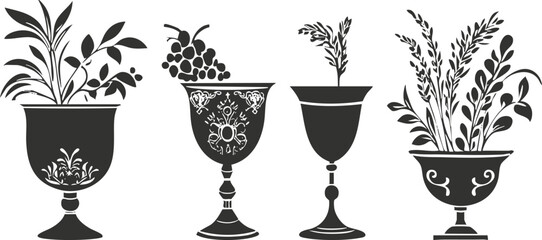 Fototapeta premium Stylized ornate vases with elegant botanical designs on white background