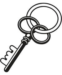 Black and White Vintage Key Graphic with Ornate Details
