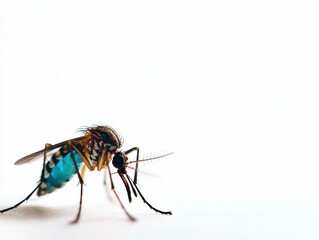 Fototapeta premium Annoying Mosquito Insect Close Up on White Backdrop Causing Diseases and Irritating Bites Pests
