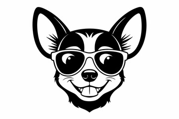 smile chihuahua head with sunglasses line art silhouette vector illustration
