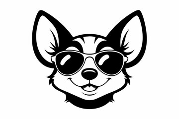 smile chihuahua head with sunglasses line art silhouette vector illustration