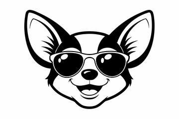 Fototapeta premium smile chihuahua head with sunglasses line art silhouette vector illustration