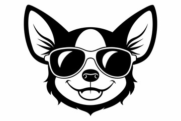 Fototapeta premium smile chihuahua head with sunglasses line art silhouette vector illustration