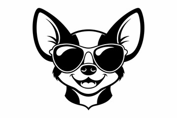 smile chihuahua head with sunglasses line art silhouette vector illustration