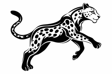 snow leopard jump line art silhouette vector illustration