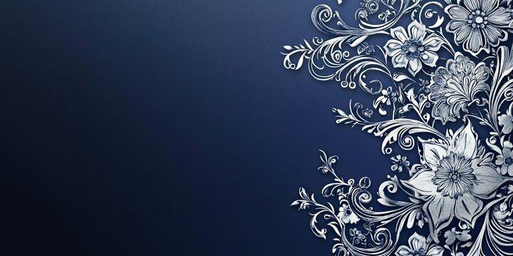 Elegant floral design on a deep blue background offering serene sophistication
