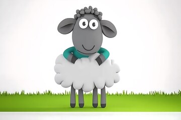 A Smiling Sheep Stands On Green Grass With White Background