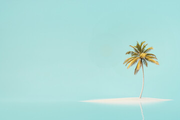 Obraz premium A tropical beach concept made of palm trees, showcasing a creative and minimal summer idea.