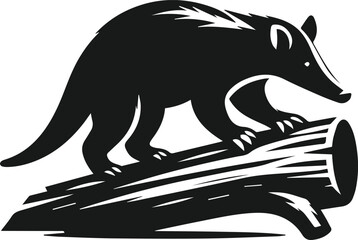 Aardvark climbing over a fallen log animal silhouette vector