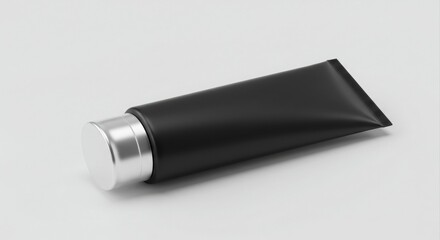 Matte black tube with silver cap.
