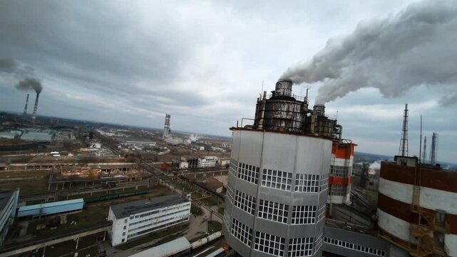 Drone exploration of chemical plant producing Azot, ammonia and ammonium salts in industrial setting