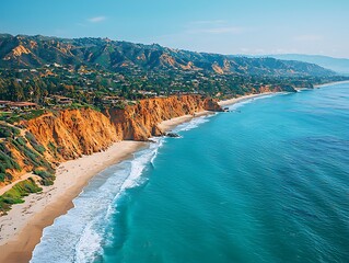 Naklejka premium A scenic coastal landscape featuring cliffs beach and ocean waters