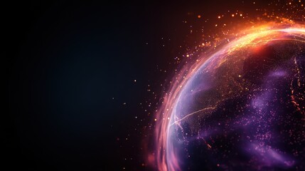 Obraz premium A captivating view of a vibrant cosmic sphere, illuminated by an energetic glow and surrounded by sparkling stars, encapsulating the beauty of the universe.