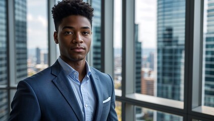 Fototapeta premium Successful Business Professional in a Sophisticated Corporate Environment with Clean Lines, a City View, and a Modern Executive Presence