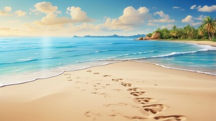 A serene beach scene depicting soft,