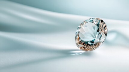 This image features an exquisitely cut diamond resting elegantly on a soft, silky surface, capturing the light beautifully and conveying luxury and sophistication.