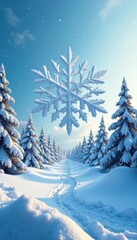 Obraz premium Intricate snowflake design surrounding a minimalist winter landscape, cold, snow border